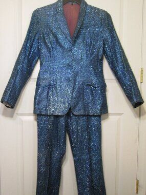 Vintage Lasso Western Wear 2pc Jacket & Pants Suit Women S Blue Shimmer Luxury